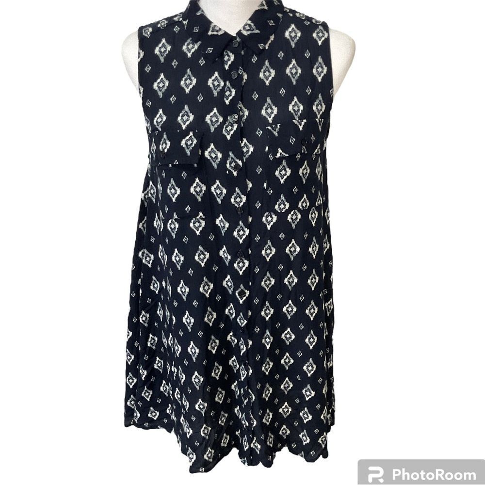 Sadie And Sage Women Blue Dress Diamond Design Sleeveless Swing Size S R1β